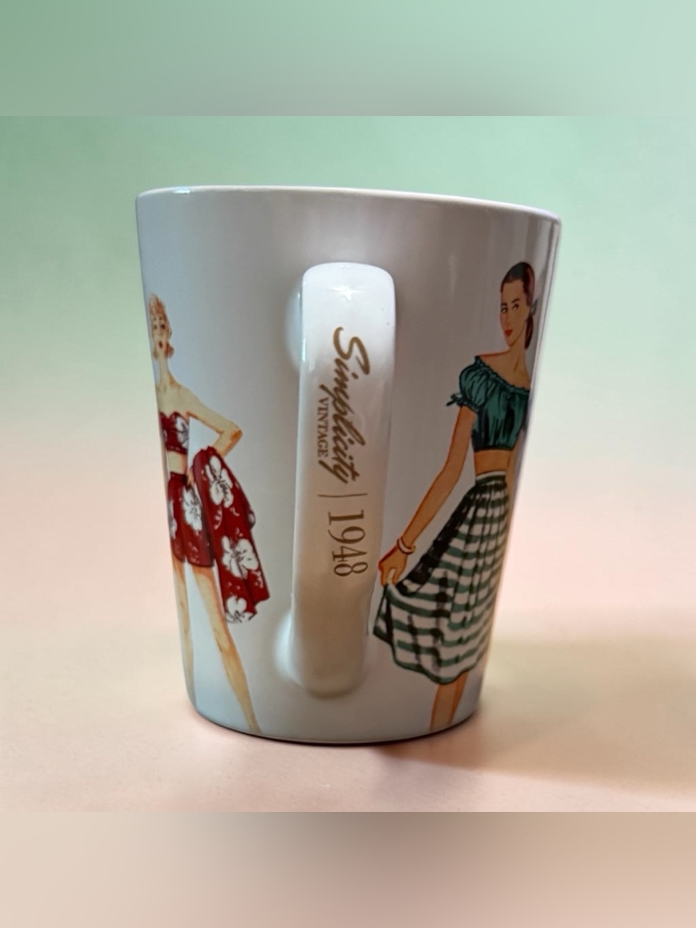 Simplicity White Mug with Red & Green Vintage Fashion Prints